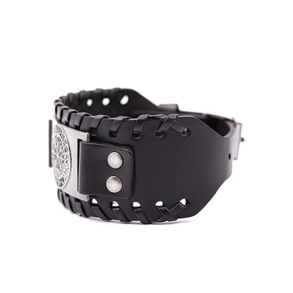 Black Brown Wide Leather Wristband Bracelet Ancient Medieval Gift for Men Totem Design Wide Leather Pirate Compass Party Gifts