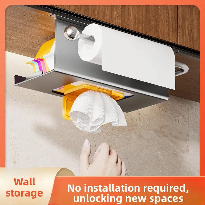 

Stainless Steel Tissue Box - Wall Mounted No-Drill Holder for Kitchen & Bathroom, Household Paper Towel Dispenser Organizer