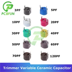 10 sztuk zmiennej trymer pojemność 3PF 5PF 10PF 20PF 30PF 40PF 50PF 60PF 70PF 120pf kondensator ceramiczny zestaw do Arduino
