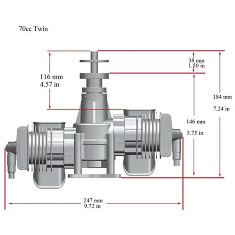 70CC Two-stroke Twin Cylinder Power Engine Water Dust Resistant Easy Installation Outdoor Drive Parts