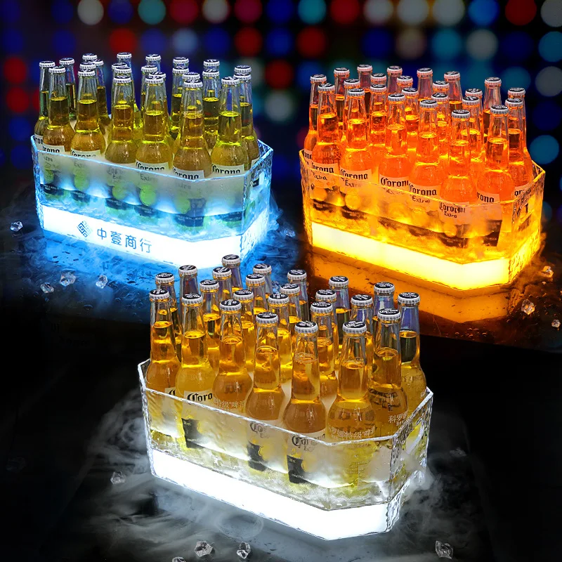 

Bar KTV Luminous Ice Bucket Octagon Stone Pattern Frozen 24 Pcs Plastic Beer Drink Cocktail Champagne Bucket