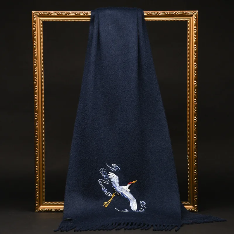 Suzhou Embroidery Cashmere Scarf Men's 100 Pure Shawl Handmade Flower Mountain Chinese Style