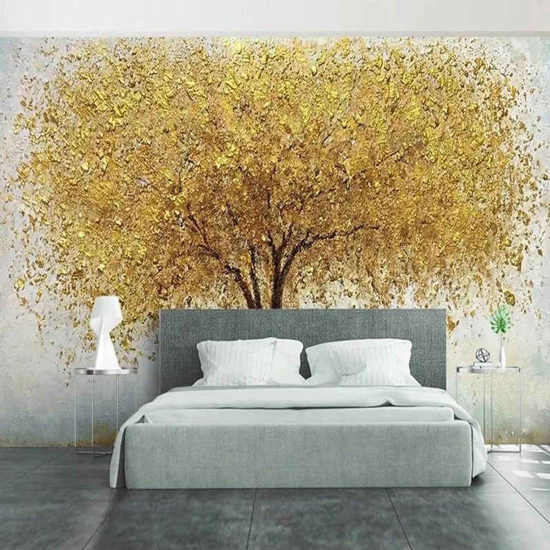 Modern Behang 3d Gouden Boom Achtergrond Decoratief Schilderen Op Maat Grote Muurschildering Huis Interieur Muur Papier Gebouw Benodigdheden