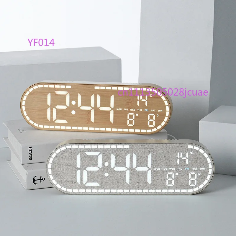 Home Wood Grain LED Electronic Clock Multifunctional Wall Mountable Simple Household Clock