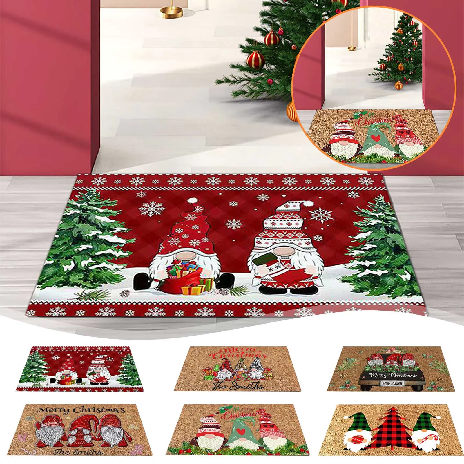 40x60cm Doormat Xmas Welcome Christmas Gnome Mat Non Slip And Washable Winter Doormat Rubber Back Santa Snowflakes Door Mat