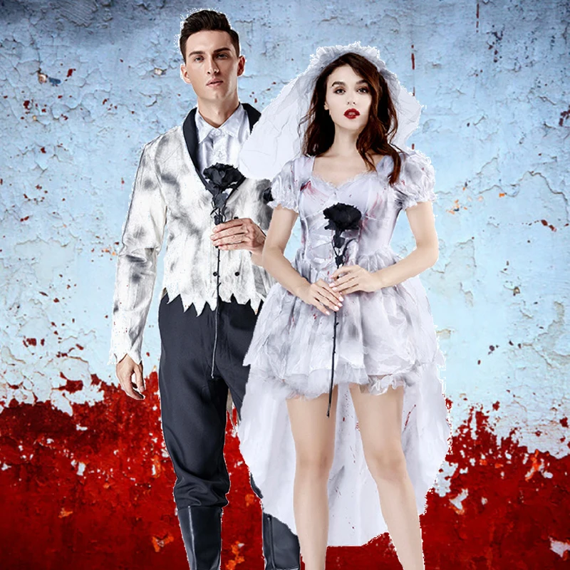 

Halloween Costume for Women and Men Cosplay Ghost Bride Zombie Vampire Witch Couple Wedding Dress Clothing Gothic Skirt Jacket