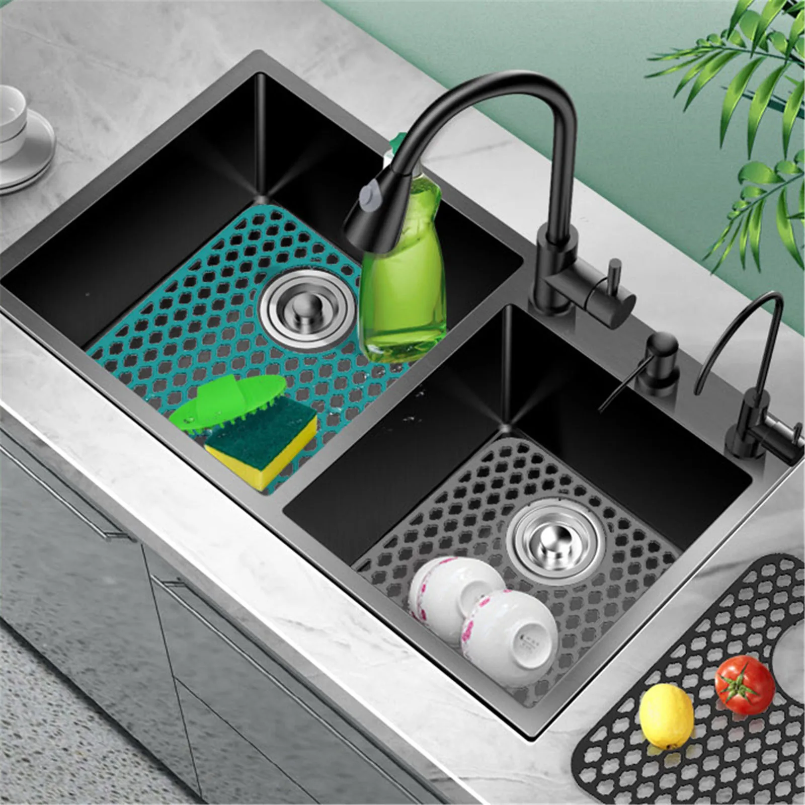 Silicone Kitchen Sink Protector Mat Folding Heat Non Slip Kitchen Sink Mats Grid Accessory Grey For Bottom Of Farmhouse