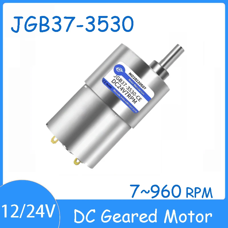 JGB37-3530 12V 24V Micro DC Gear Motor 7~960RPM 8.2/7.2W 0.3~35KG.CM Speed Regulation Small Motor Metal Gear High Torque