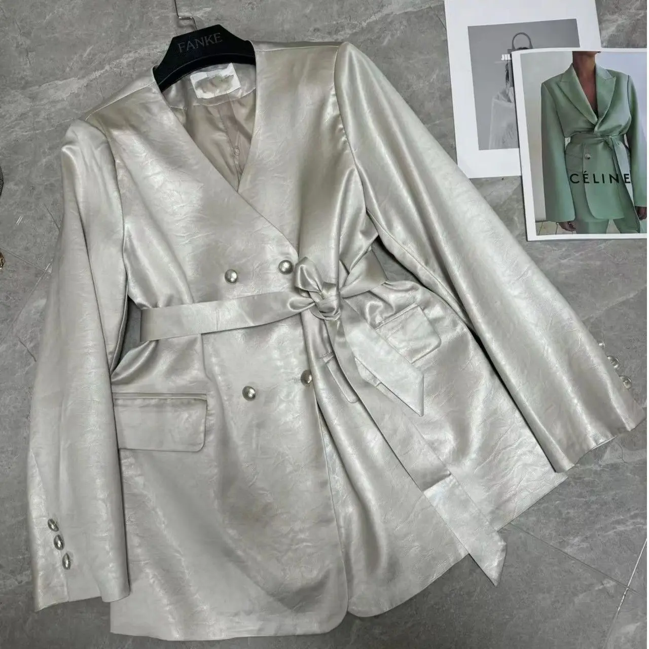 Giacca da donna rosa a maniche lunghe, cappotto femminile, sciolto, lusso, tendenza di strada, moda, primavera, autunno, 2024