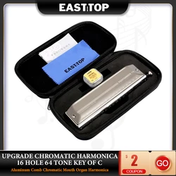 EASTTOP EMP-16 Upgrade Chromatic Harmonica 16 Hole 64 Tone Key of C Aluminum Comb Chromatic Mouth Organ Harmonica