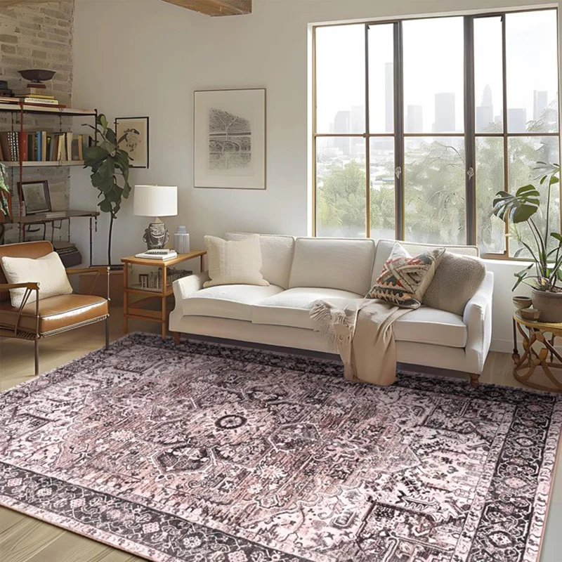 Soft Vintage Accent Rugs Distressed Print Area Rug Low Pile Carpet for Living Room Bedroom Home Decor