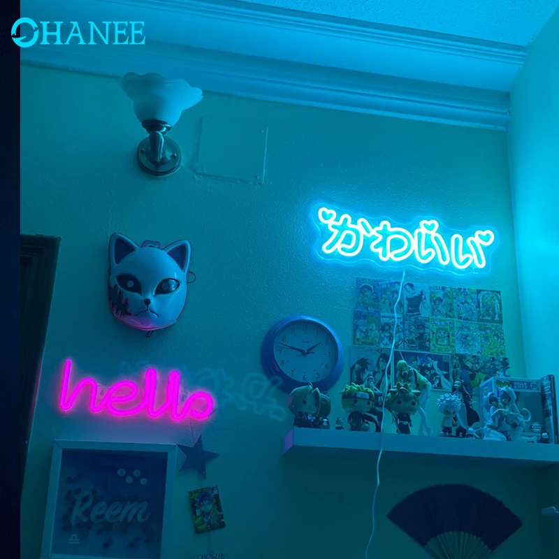 

OHANEE Indoor Wall Decor for Girl Gift Birthday Home Room Bedroom Custom Japanese Kawaii Japan Style Anime Led Neon Sign Light