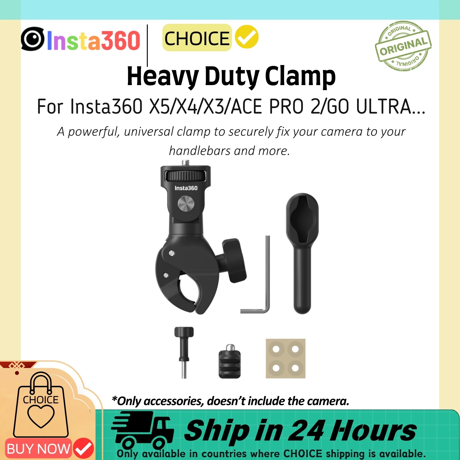 Insta360 X5 Heavy Duty Clamp Motorcycle Handlebar Super Clip Claw
