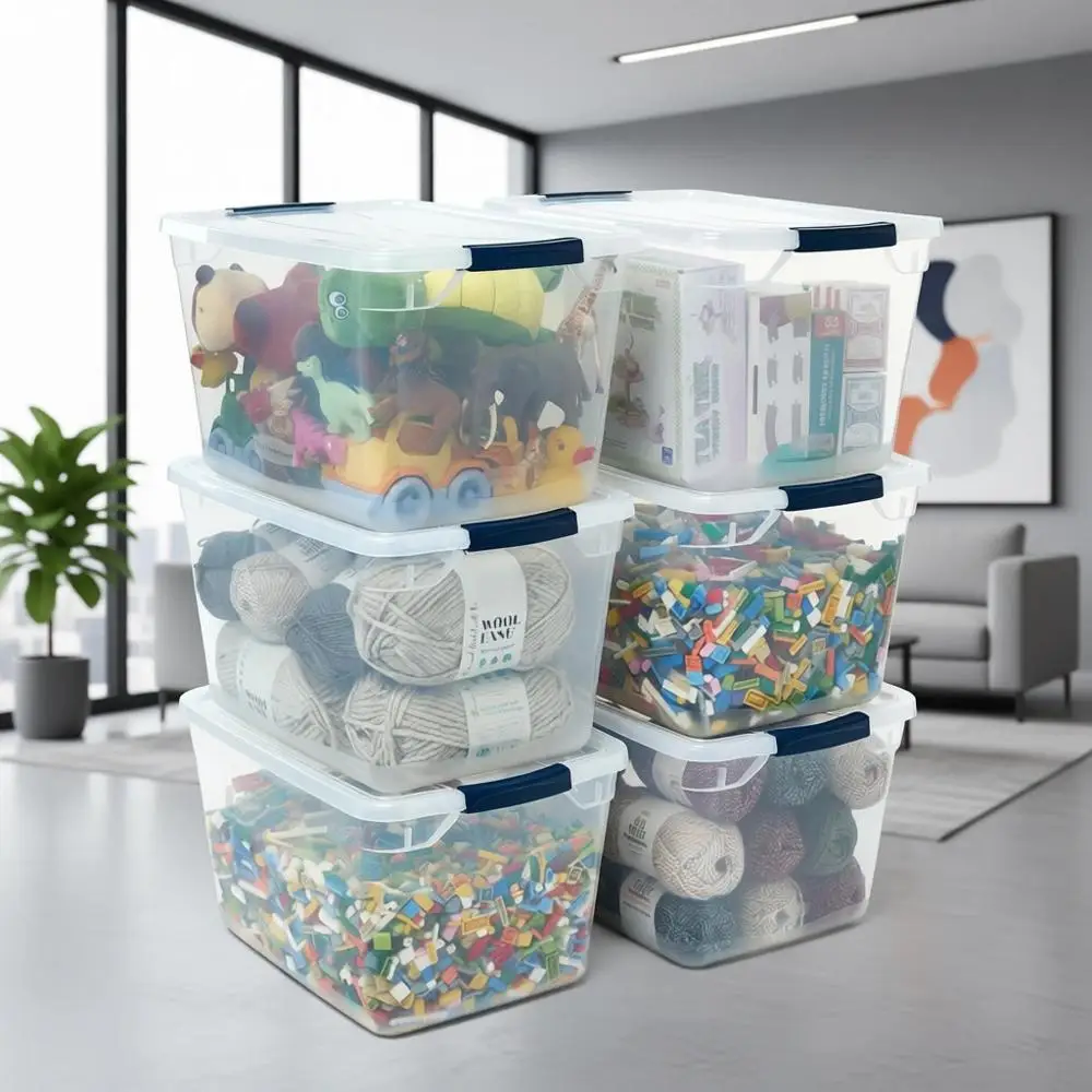 

Набор из 6 штабелируемых пластиковых контейнеров для хранения объемом 32 кварты с крышками для дома, гардероба и организации прачечной