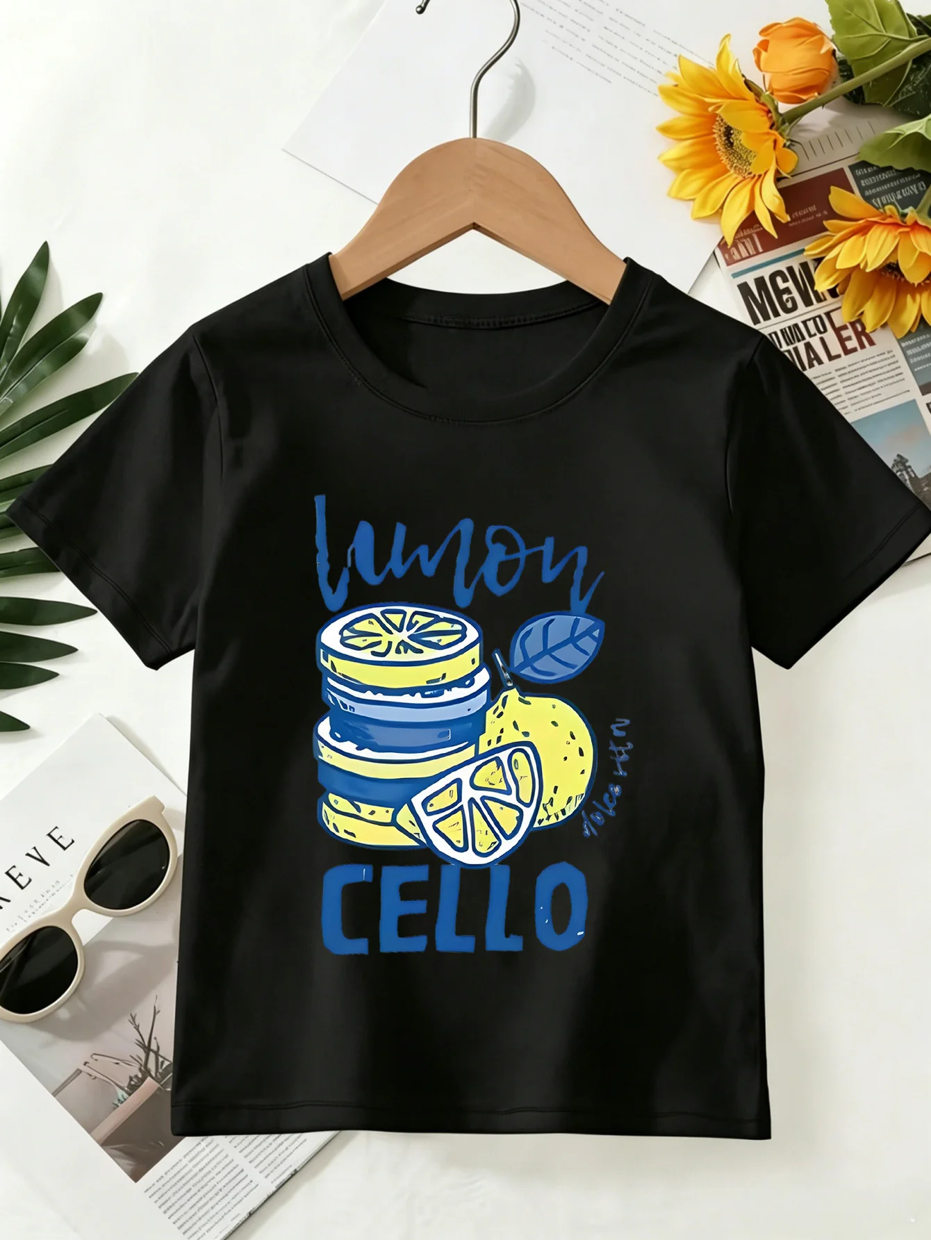 Retro Hand Drawn Lemon Fruit Lemoncello Letter Slogan Print Kids T Shirt Boys Girls Family Matching Summer Crew Neck Casual Tee