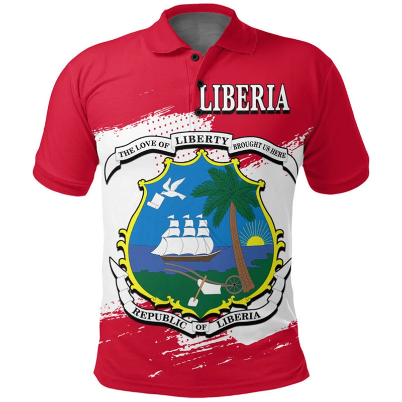 2024 New 3D Liberia LR National Flag Printing Polo Shirt Daily Casual Sports Fitness Coat Of Arms Graphic Shirts Men's Polo Tops