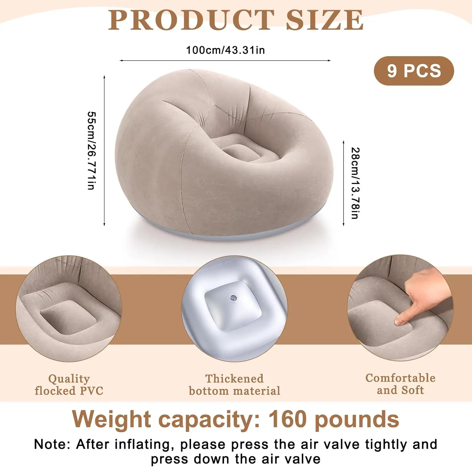 6 9 12 Pcs Inflatable Bean Bag Chairs for Adults with Electric Air Pump, Blow up Couch Folding Portable Inflatable Couch Lazy