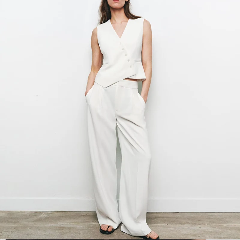 مجموعة أزياء ربيع 2025 للنساء: بنطلون واسع الأرجل بخط عنق على شكل حرف V، ألياف بوليستر، ستايل جديد 39، سترة 38047، بنطلون ...