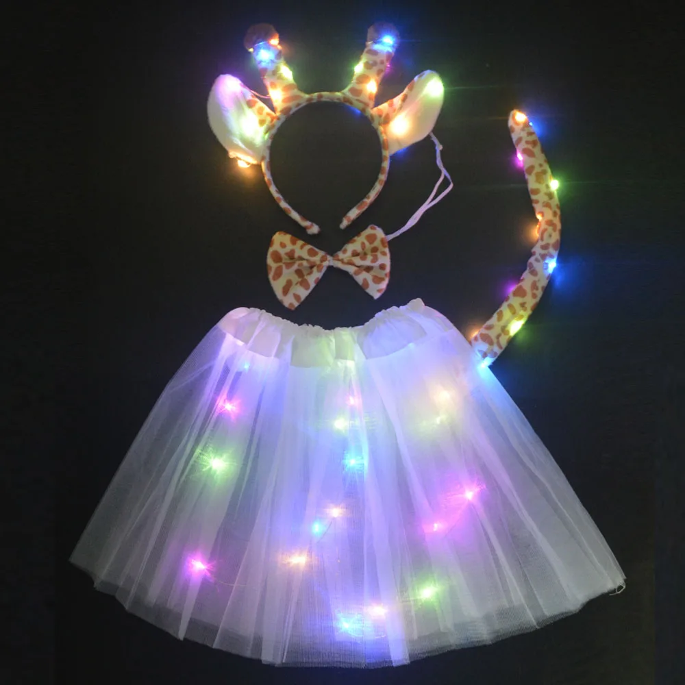 Vrouwen Kids Animal Giraffe Duivel Demon Aap voor Meisjes Light Up Led Tutu Rok Glow Hoofdband Verjaardag Kostuum Cosplay Festival