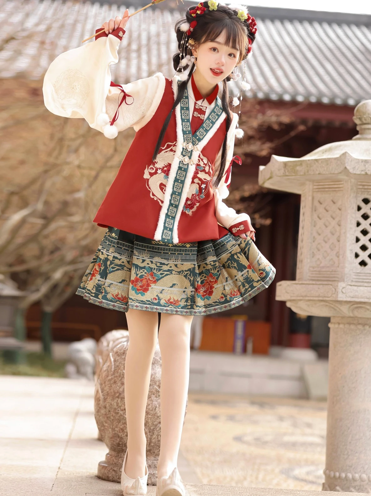 

Yingchun Improved National Style Suit New Year Clothing Horse-Face Skirt Chinese Han Elements Performance Wear Shooting Photo