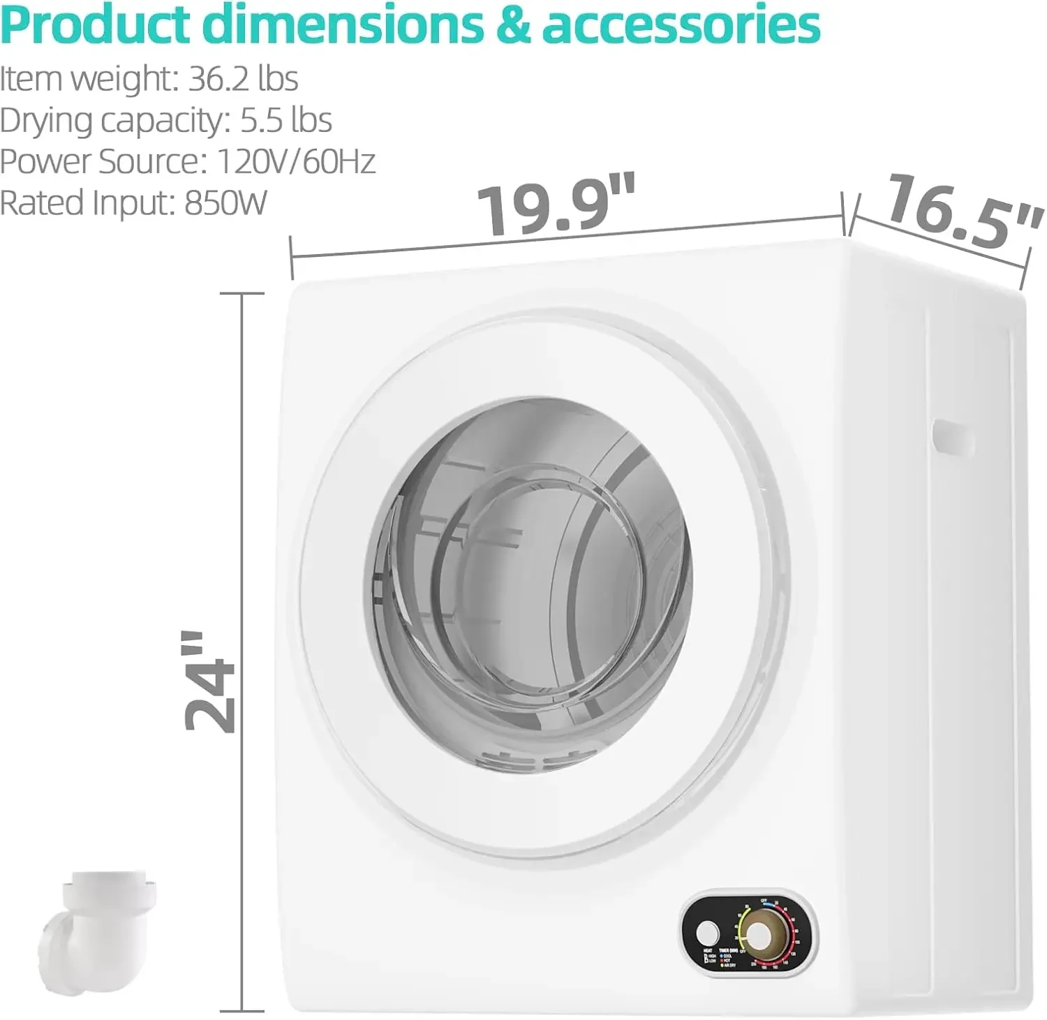 Compact Dryer, 120V Portable Clothes Laundry Dryer with Stainless Steel Inner Tub, Electric Dryer Machine for Small Space