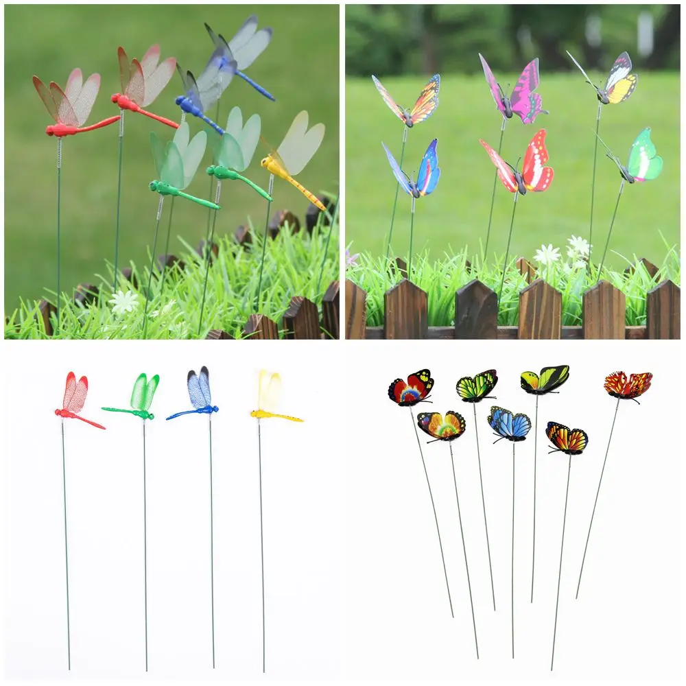 5/10PCS Creative Handicraft Yard Lawn Ornament Simulation Butterfly Thin Stick Artificial Dragonfly With Stem
