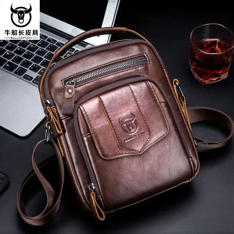 Imagem -02 - Bolsa de Ombro de Couro Genuíno dos Homens da Marca Famosa Bolsa de Negócios Casual Mensageiro Crossbody Masculino Bolsa Bolsas Masculinas para Homem