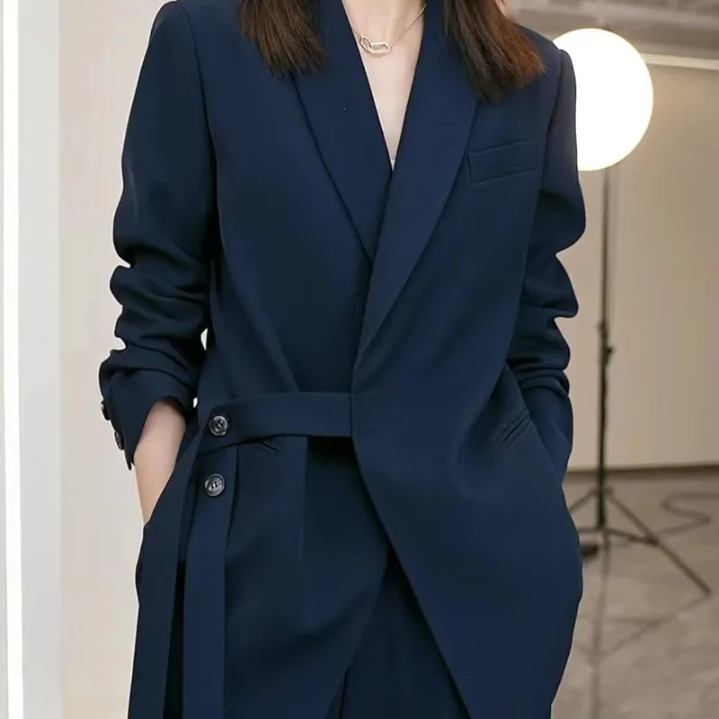 Woman\'s Plus Size Retro Casual Short Lace-up Suit Jacket Wide-leg Pants Commuter Solid Color Loose Two-piece Set