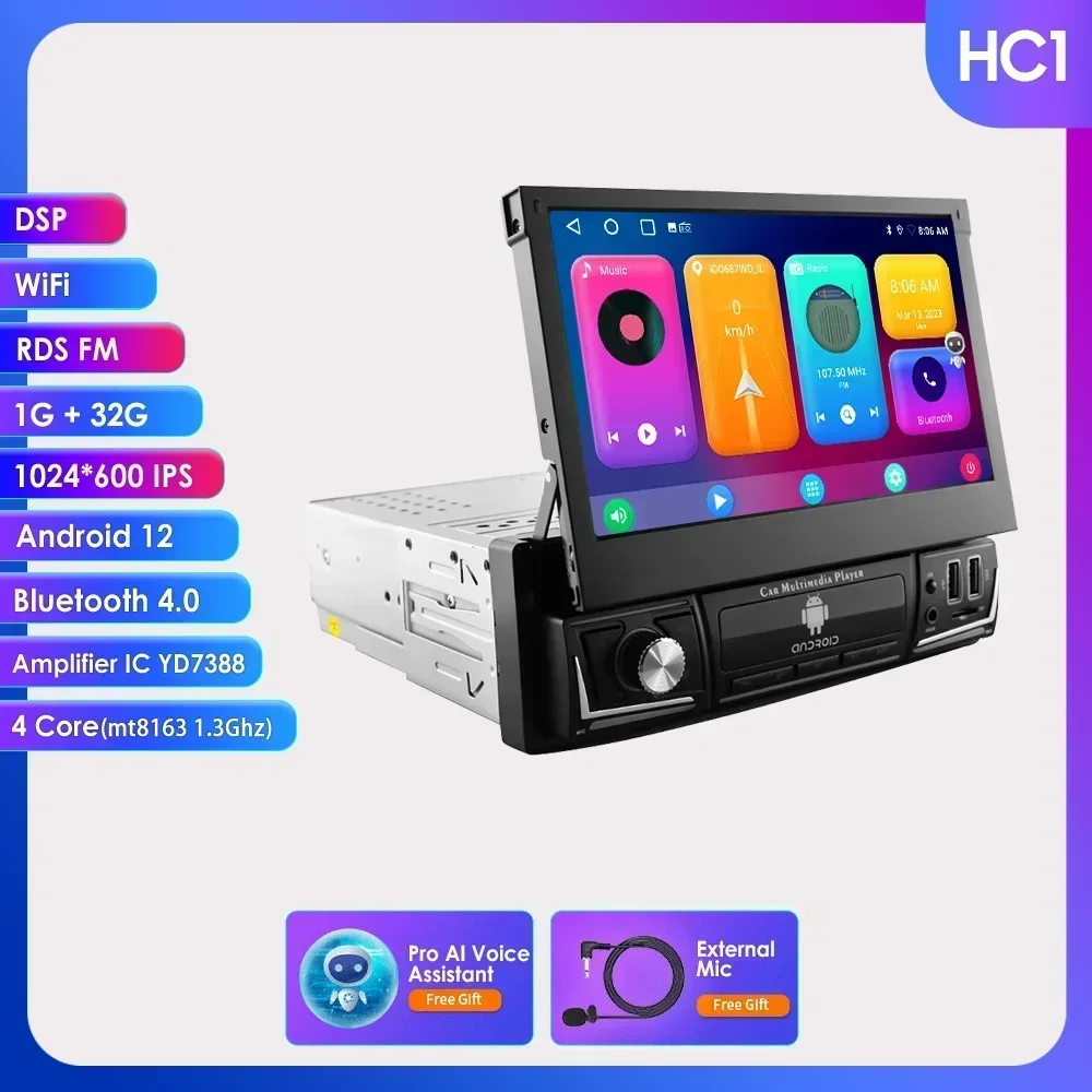 Quad-Core 2+32 Carplay Android 14 1Din Auto GPS Navigatie 7'' Universele Autoradio WiFi Bluetooth MP5 1 DIN Multimedia Speler RDS