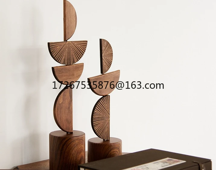 

Semicircular stacked high wood carving ornament black wood ornament home living room wood crafts