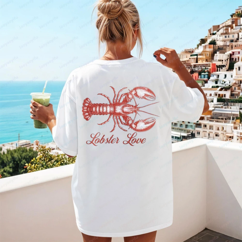 Camiseta Lobster Love para pescadores, camiseta estética de pescador de Nueva Inglaterra, ropa Coastal Vibes, camiseta Retro de playa, camisetas Y2k
