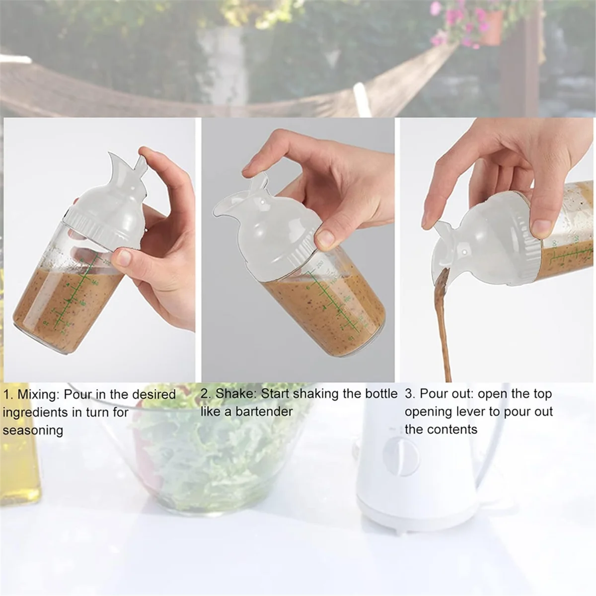 

Salad jam Salad Dressing Shaker Container Homemade Salad Dressing Bottle Mixer Measure Dressing Pour Soft Grip 200ml