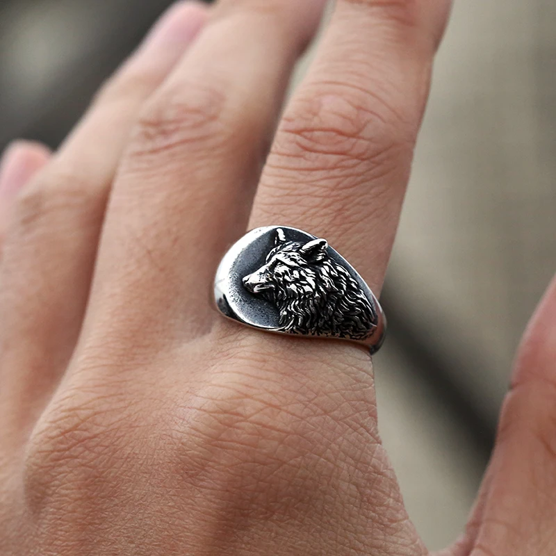 Dropshipping Vintage 316L Stainless Steel Viking Nordic 3D Wolf Of Thor Norse High Quality Wolf Animal Jewelry Men Ring view 2