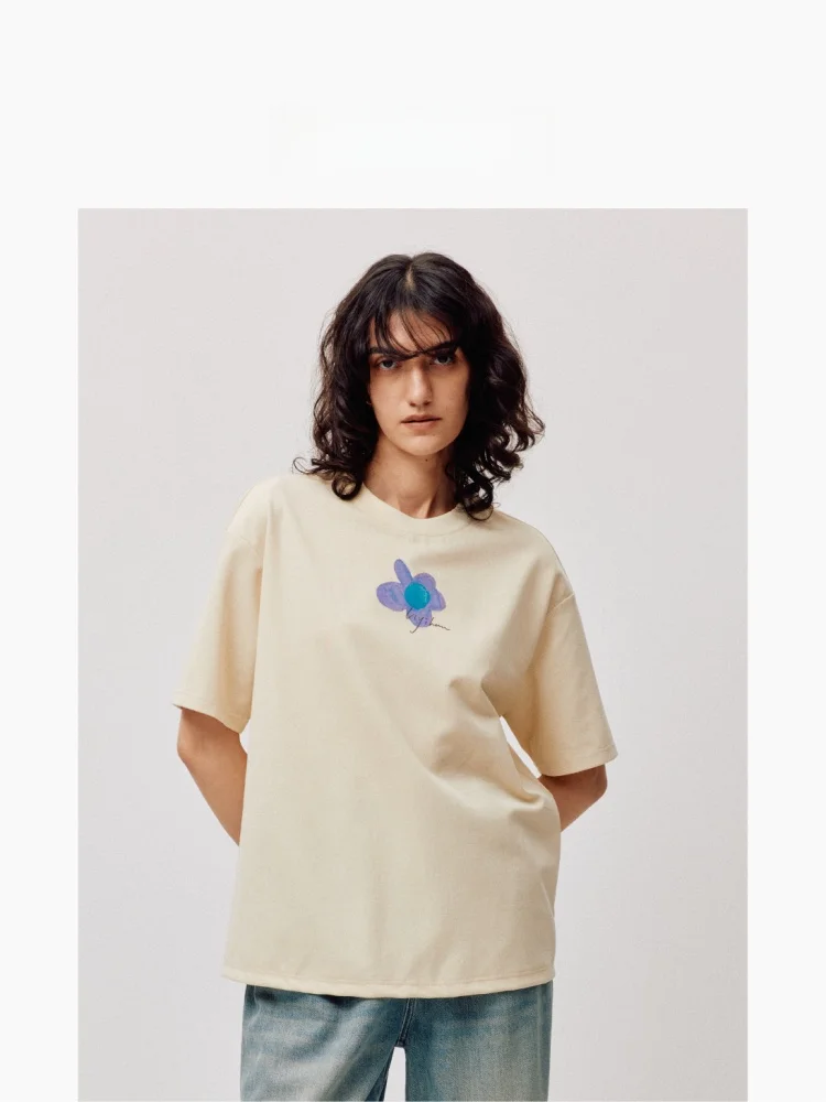 

Женская футболка LIHAN, летняя коллекция 2025, из чистого хлопка, с принтом, круглым вырезом, свободного кроя, персикового цвета, с коротким рукавом, модная