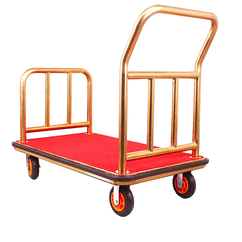 Metal Luggage Cart, Airport Load Stainless Steel Flat Trolley, Large Capacity Luggage Racks for Hotels