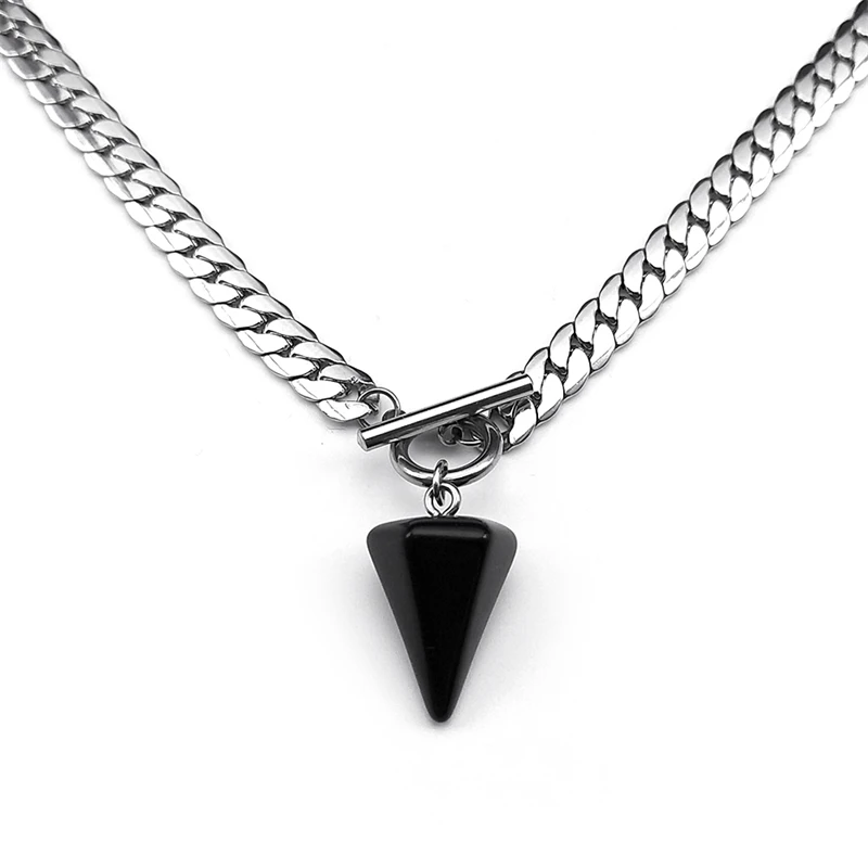 Goth Obsidian Reiki Heilung Pendel für Wahrsagerei Halskette Frauen Edelstahl Kette Kegel Anhänger Halsketten Schmuck NXS03 – Detail 6