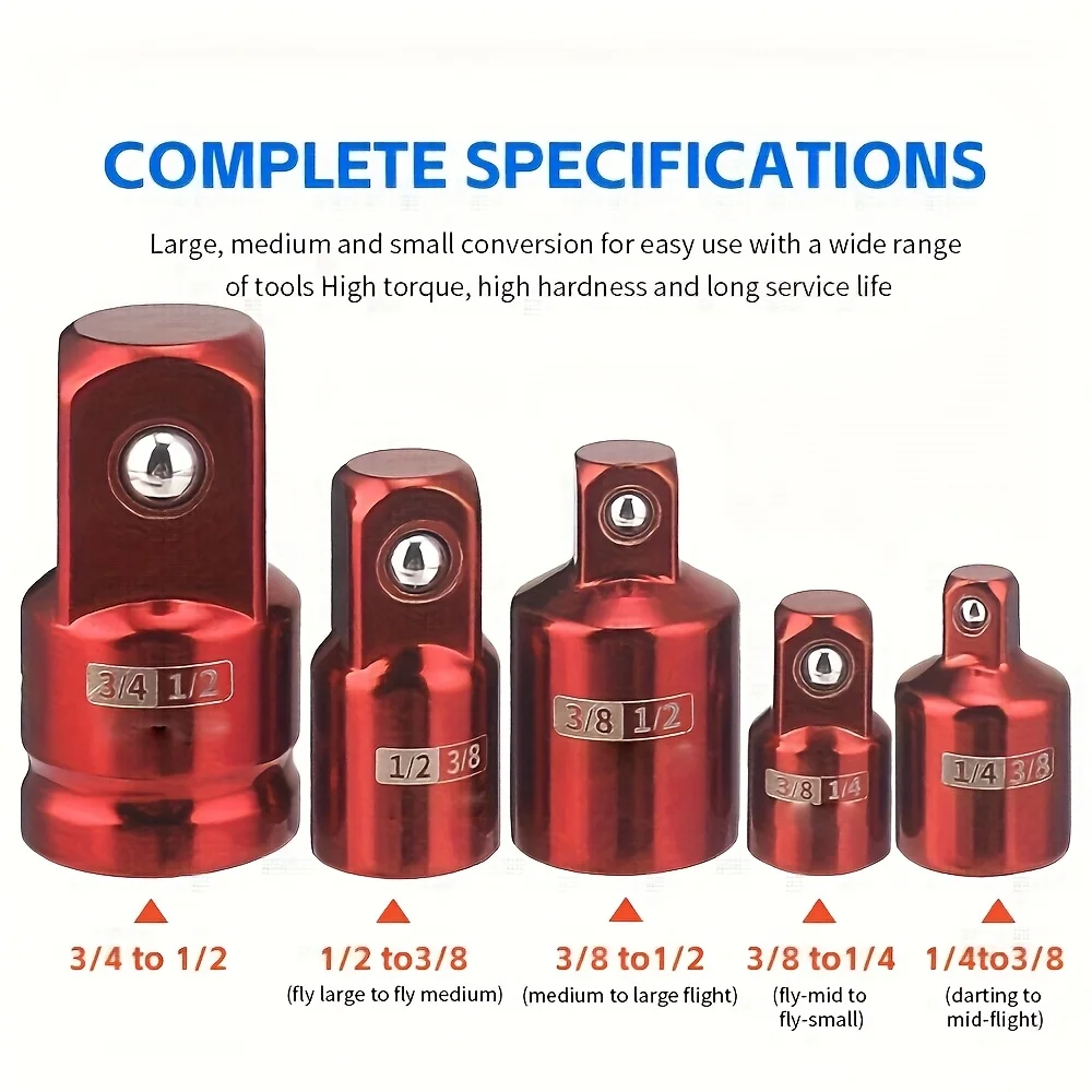 5PCS Impact Socket Adapter Set, Socket Converter&Reducer, 1/2 to 3/4, 1/2 to 3/8, 3/8 to 1/2, 3/8 to 1/4, 1/4 to 3/8