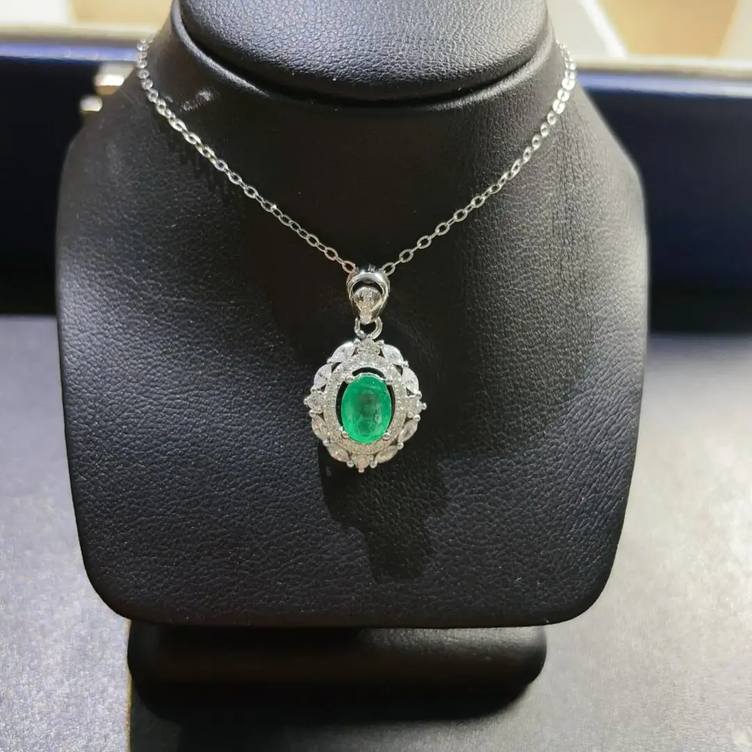 Natural Emerald Pendant High-quality5mm*7mm  Emerald  S925 Sterling Silver Emerald Necklace Pendant with Gold Plating