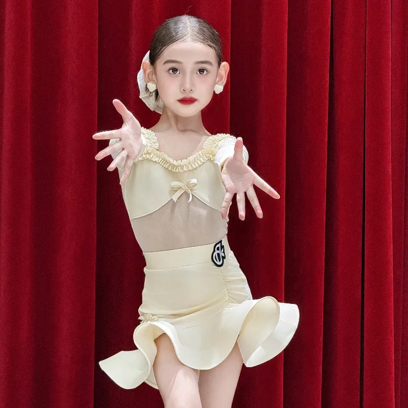 Nueva ropa de práctica de baile latino para niñas, ropa de práctica de alta gama para niños, trajes de actuación de baile latino