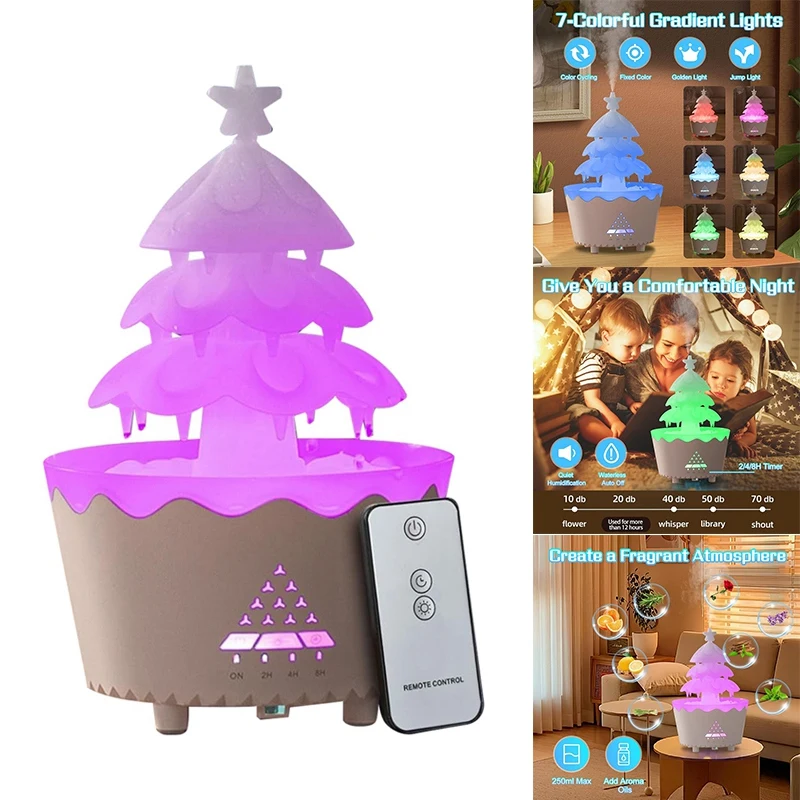 

AA50-Lucky Tree Aromatherapy Essential Oil Diffusers Rotatable Water Drip Humidifier For Home 250Ml 7 Color Lights