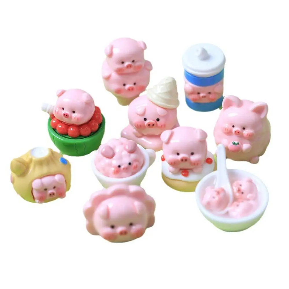 20pcs 3D Cartoon Pig Resin Slime Charms Cream Gel Hair Clip for Croc Shoes Accessories Scrapbooking Colorful Headband Making