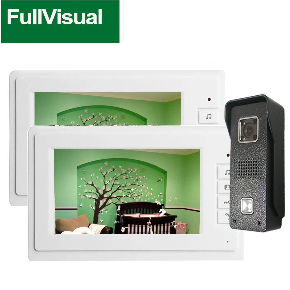 Fullvisual 7 Inch Wired Video Door Entry System Door Phone Doorbell Camera Home Intercom Multiple 1200TVL Unlock Talk