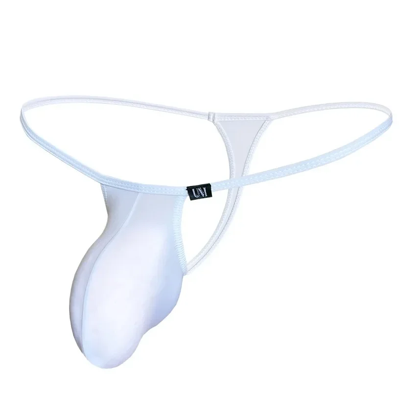 Men's Pure Color Nylon Low Waist Thong G-String Underwear Sexy Mini T-Back Undies with Pouch Comfortable Breathable Briefs