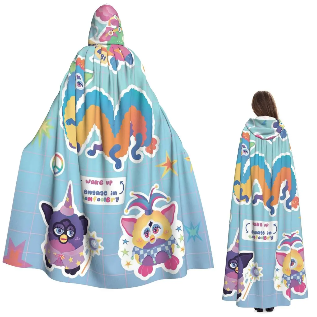 

Длинный плащ с капюшоном «Кошмар Фурби», средневековый костюм ведьмы, накидка для косплея, накидка на Хэллоуин, вечеринка для взрослых, унисекс