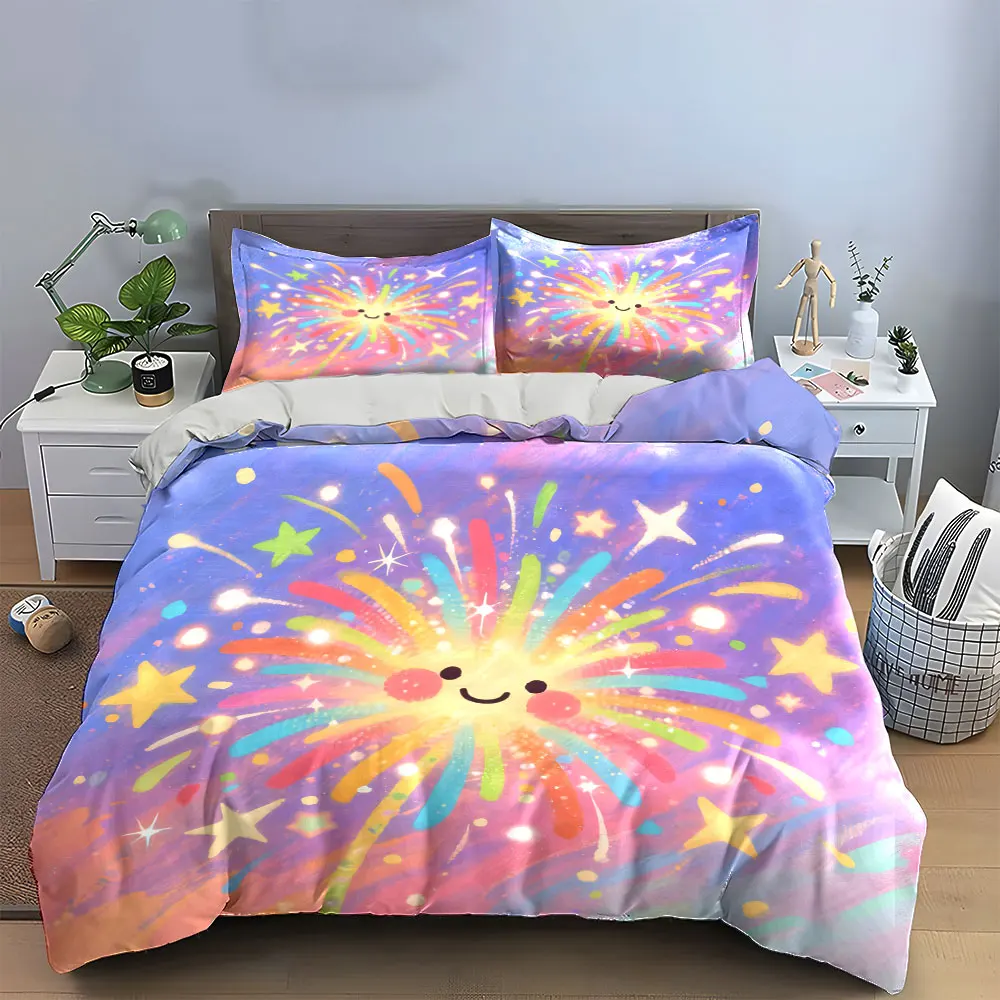 Colorful Starburst Decor Set Soft Skin-Friendly Bedding Set Includes 1 Duvet Cover And 2 Pillowcase, Gift