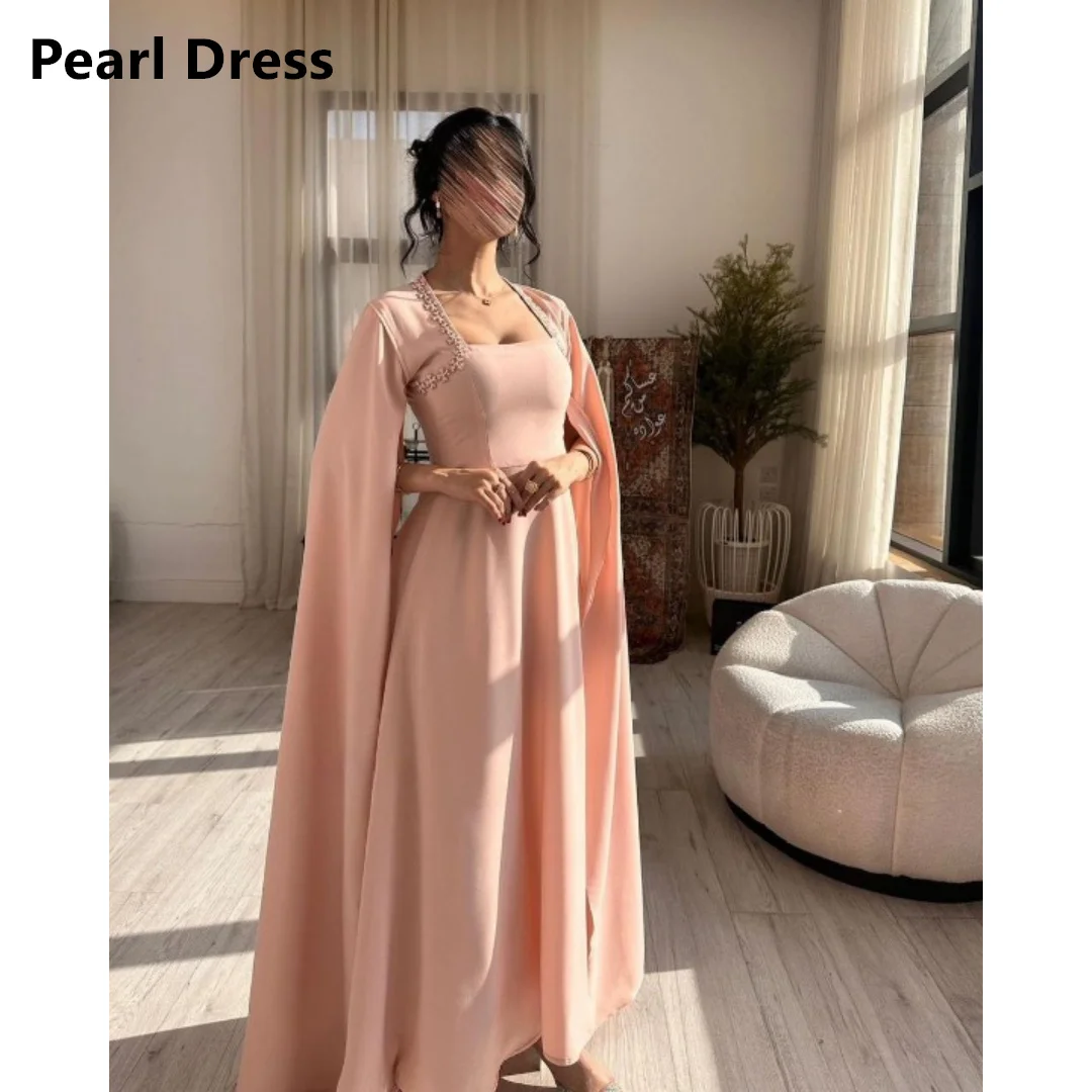 

Pearl Pink Luxurious Women's Evening Dresses for Formal Occasions Custom Made Square Collar Chiffon Rhinestones Special Dress