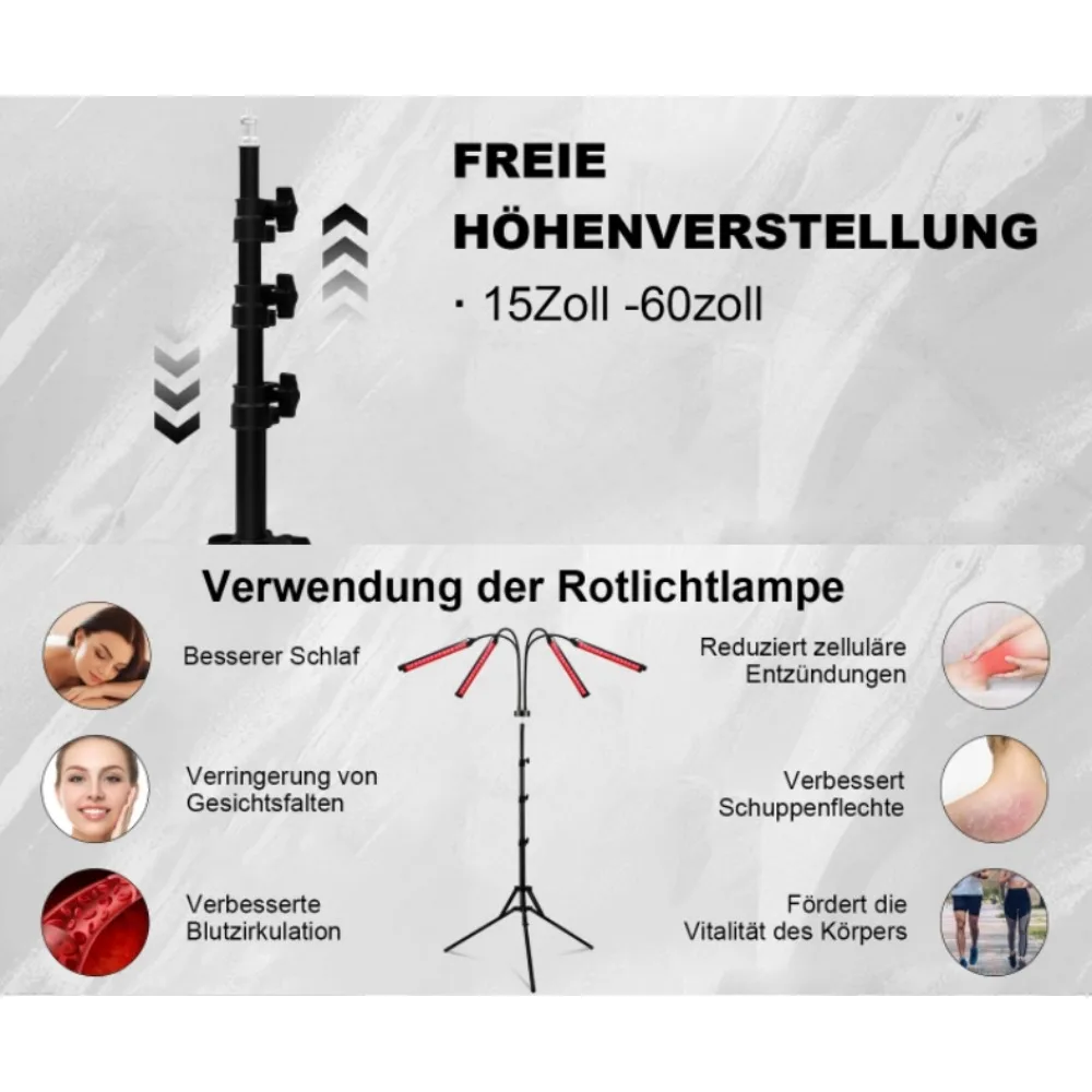 Lampa do terapii czerwonym światłem z regulowaną podstawką, układ 3w1 660 i 850 nm, urządzenie do terapii światłem bliskim podczerwieni do twarzy, ciała, bólu i skóry.