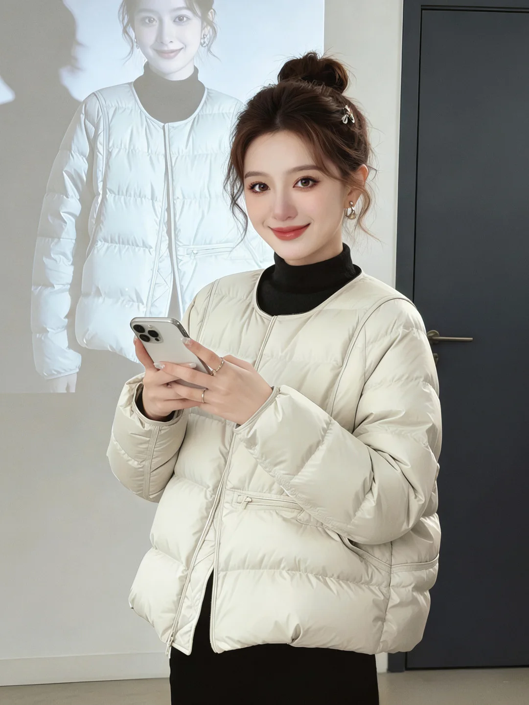 

Модная утепленная свободная повседневная хлопковая куртка с круглым вырезом и молнией, женская верхняя одежда бежевого цвета для зимнего сезона