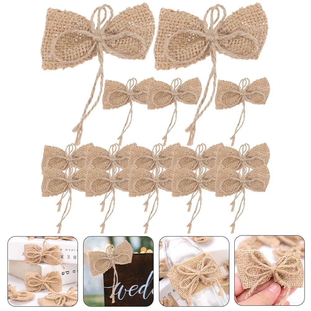 

15Pcs Burlap Bows Tiny Rustic Ornaments for Holiday Christmas Wedding Birthday Festive Decor Garland Wreath