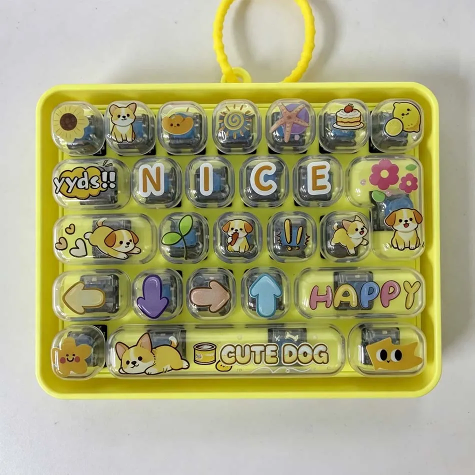 26 Grid Keyboard Keycap Clicker Anti-stress Key Cap Keychain Bag Pendant Cartoon Fidget Keyboard Keychain Charms